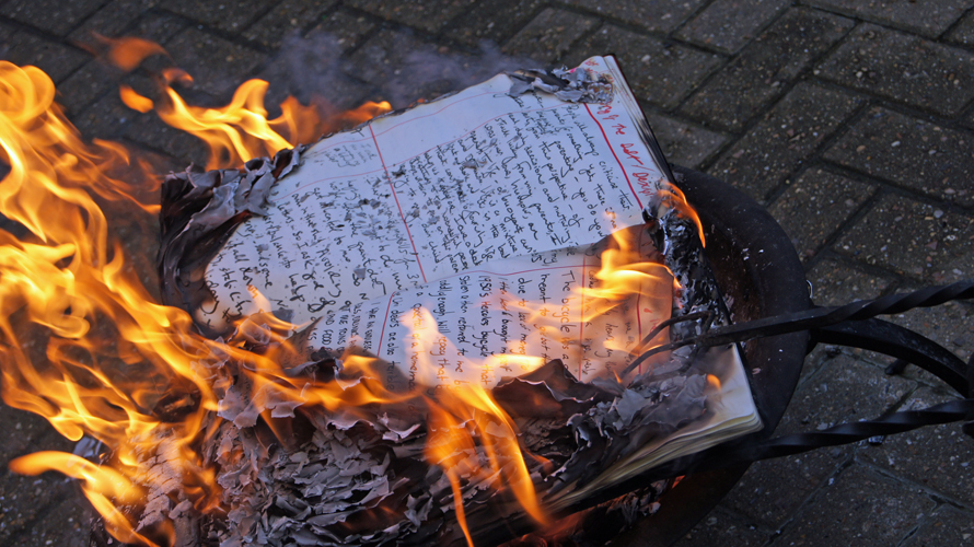 Book of Debts V recital/burning, Brighton .Daniel Yanez Gonzalez Courtesy Fabrica. 22.5.2014